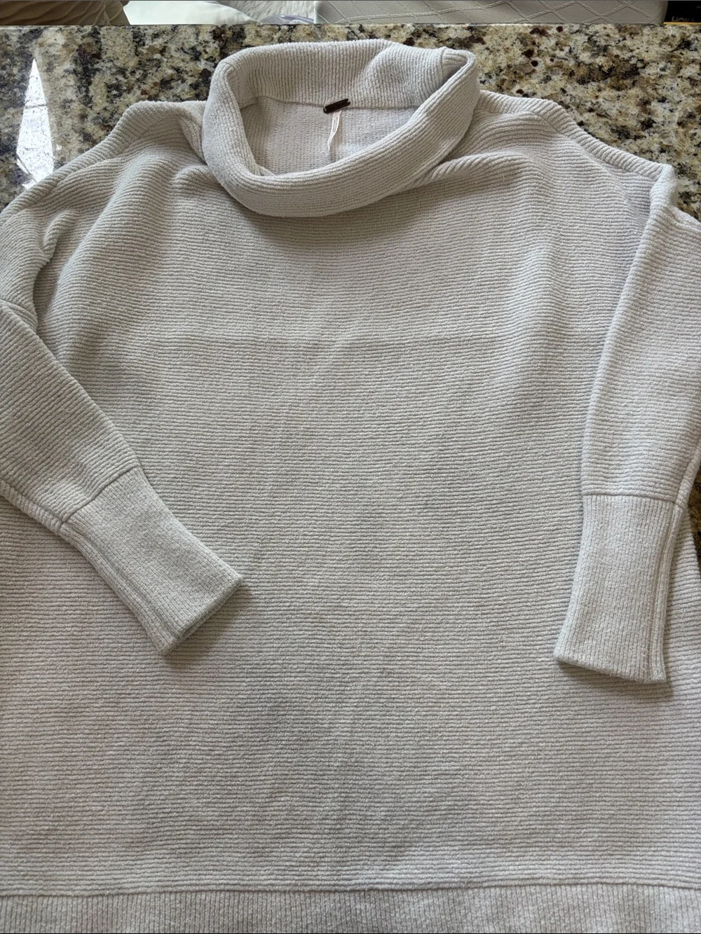 Free People Cream Ribbed Cowl Turtleneck Sweater